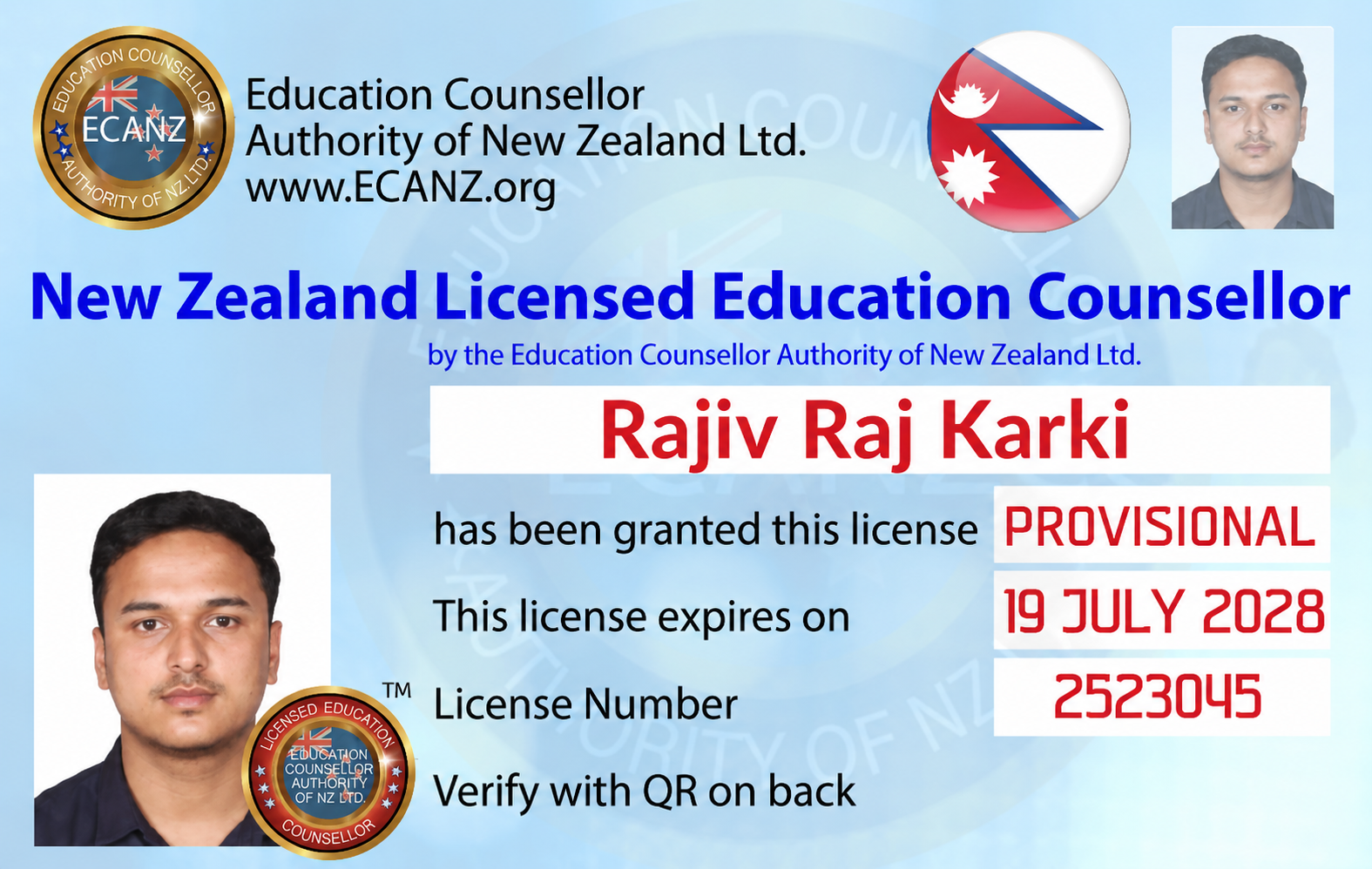 New Zealand Education Counsellor License 
